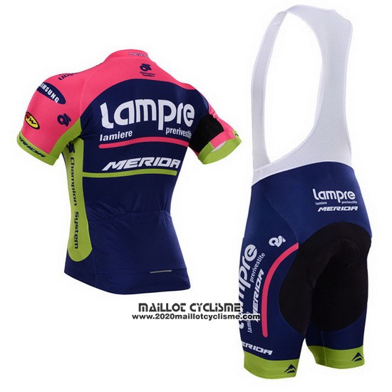 2015 Maillot Ciclismo Lampre Merida Rose et Bleu Manches Courtes et Cuissard